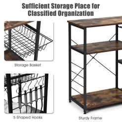Costway Industrial Kitchen Baker's Rack Microwave Stand Utility Storage Shelf W/ 6 Hooks Steel Black -Furniture Specialty Store GUEST f524f6a1 8ccd 4230 a1ce d001015ca25e