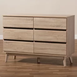 Mirren Light Oak 6 Drawer Dresser Brown, Dark Gray - Baxton Studio -Furniture Specialty Store GUEST f6f079fc febc 4261 8cfe 5e15eb59732a