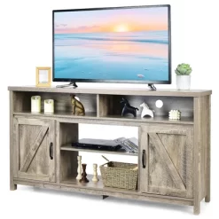 Costway 59'' TV Stand Media Center Console Cabinet W/ Barn Door For TV's 65'' NaturalBlackCoffee -Furniture Specialty Store GUEST f73c7be9 97bc 46d9 b838 8c00ee2ae215