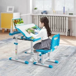 Costway Height Adjustable Kids Study Table And Chair Set W/Bookstand & Light Pink/Light Blue -Furniture Specialty Store GUEST f74f0988 49cc 4ed5 a956 160fecf08e2b
