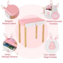 Costway Kids Vanity Set Rabbit Makeup Dressing Table Chair Set W/ Mirror Drawer WhitePink -Furniture Specialty Store GUEST f807f96c 608b 4a83 91b4 dfccdaab1a22