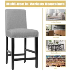 Costway Set Of 2 25'' Kitchen Breakfast Chairs Nailhead Bar Stools BeigeGray -Furniture Specialty Store GUEST f9d79c3e a4e5 42a6 9438 61acb9155196