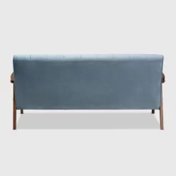 Asta Velvet Upholstered Wood Sofa Light Blue/Walnut - Baxton Studio -Furniture Specialty Store GUEST fb0d6e25 e8b5 4ea4 9aca 6a118e115cf5