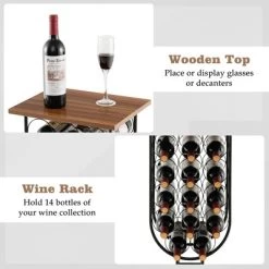 Costway 14 Bottles Wine Rack Console Table Freestanding Wine Storage With Woodtop & Wheels -Furniture Specialty Store GUEST fb4d5122 26c8 4fd0 8ac1 5c4eee0bb158