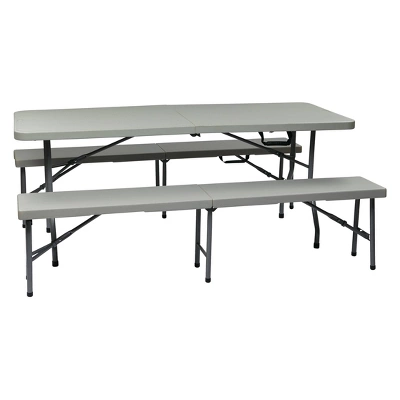 3pc Folding Table And Bench Set Light Gray - OSP Home Furnishings 3 3pc Folding Table And Bench Set Light Gray - OSP Home Furnishings