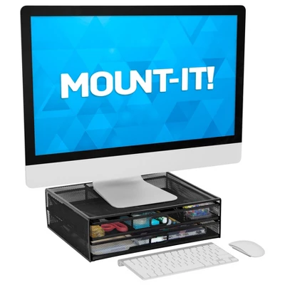 Mount-It! Computer Monitor Stand With Drawers, Metal Mesh Riser & Organizer For Laptops And Computers, Desk Organizer With Two Pullout Storage Drawers 3 Mount-It! Computer Monitor Stand With Drawers, Metal Mesh Riser & Organizer For Laptops And Computers, Desk Organizer With Two Pullout Storage Drawers