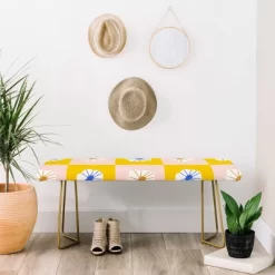 Maritza Lisa White Checkered Flowers Bench Yellow - Deny Designs -Furniture Specialty Store GUEST fdb38fb1 96c9 4b16 aaa3 cc5acd382e81