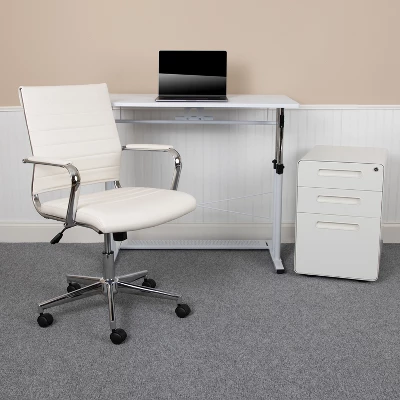 Flash Furniture Work From Home Kit - White Adjustable Computer Desk, LeatherSoft Office Chair And Inset Handle Locking Mobile Filing Cabinet 3 Flash Furniture Work From Home Kit - White Adjustable Computer Desk, LeatherSoft Office Chair And Inset Handle Locking Mobile Filing Cabinet