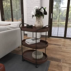 Wood 3 Tier Oval Tray Cart Brown - Olivia & May 22 Wood 3 Tier Oval Tray Cart Brown - Olivia & May -Furniture Specialty Store GUEST febd1b82 8505 4506 8dfd b7d003db0606