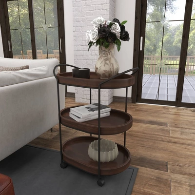 Wood 3 Tier Oval Tray Cart Brown - Olivia & May 8 Wood 3 Tier Oval Tray Cart Brown - Olivia & May - Image 6