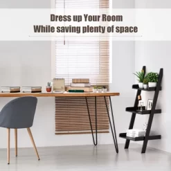 Costway 3 Tier Leaning Rack Wall Ladder Book Shelf Bookcase Storage Display Multipurpose -Furniture Specialty Store GUEST ff4a8bc4 801f 4d0e 9cb8 e85e0c80f3f9