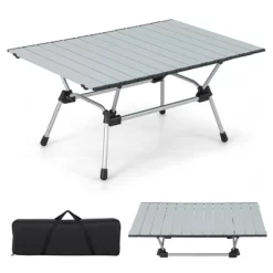 Tangkula Folding Camping Table Collapsible Aluminum Roll Up Beach Table With Carrying Bag 4-Level Adjustable Height Dark/Silver -Furniture Specialty Store GUEST ff84422c cb5e 4082 a39a fcd5e19ceea4