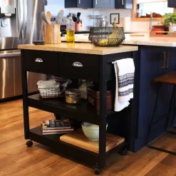 Sunnydaze Decor Sunnydaze MDF Indoor Farmhouse Style Kitchen Island Cart With Drawers And Shelves - 34.25" H - Black 16 Sunnydaze Decor Sunnydaze MDF Indoor Farmhouse Style Kitchen Island Cart With Drawers And Shelves - 34.25" H - Black -Furniture Specialty Store GUEST ff8f0a3b 566a 4b55 b0be 8d5b76f894af